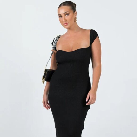 NWT PRINCESS POLLY EARTH CLUB LARISSA BLACK RIBBED KNIT MAXI DRESS - 12 - Picture 1 of 9